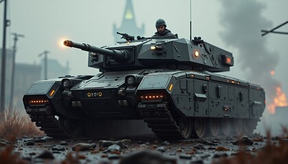 Futuristic Tank in Urban Battlefield