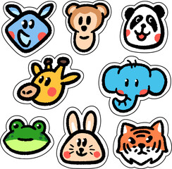 Naklejka premium Animal set. Cute faces. Hand drawn cut out sticker characters.