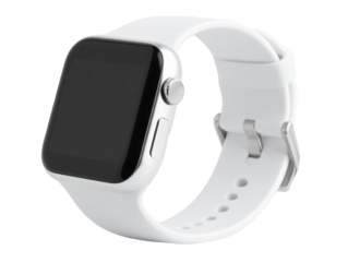 White Fitness Smartwatch Angled Side View Showing Strap Buckle, Isolated PNG 