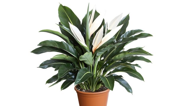 Stunning White Bird of Paradise Plant in Brown Pot, Lush Green Leaves, Home Decor - Powered by Adobe