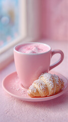 Cozy café scene with coffee and pastry on a table in 4K resolution.