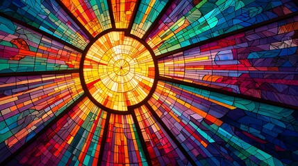 Colorful Stained Glass Window with Radiant Sunlight