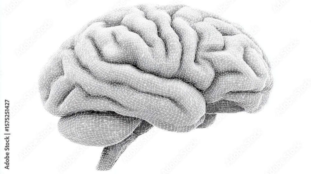 Poster a wireframe brain illustration suitable for design and visualization projects.