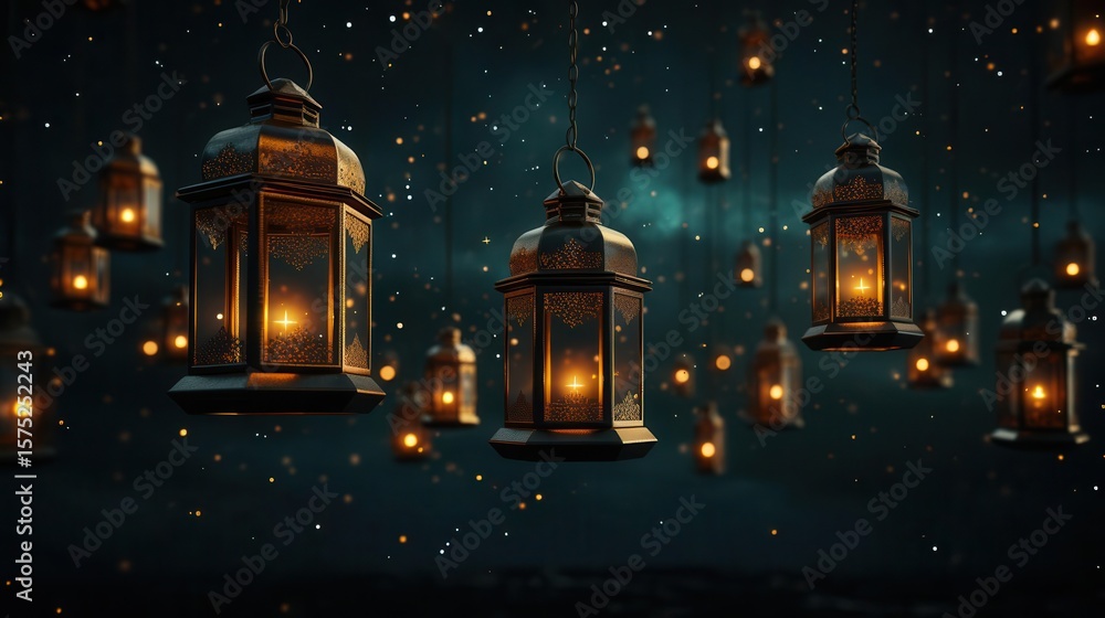 Poster experience the warm glow of lanterns, creating a magical atmosphere with dark background