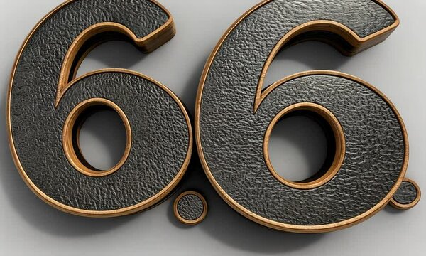 Large, layered numbers 66 with textured surfaces and wooden borders