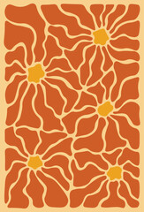 Abstract retro flower poster. Vibrant botanical wall art design.
