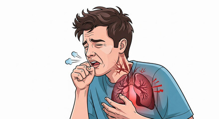 Man Coughing with Lung Disease &ndash; Illustration of Respiratory Illness or Lung Cancer Symptom