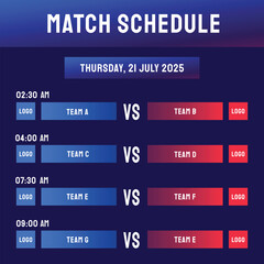 Obraz premium modern and futuristic match schedule template with elegant blue and red elements on a dark blue background. for e-sport tournament, gaming, and sport competition
