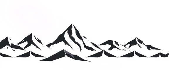 Twelve minimalist black geometric mountains on white background, ideal for game design,  black and white,   mountain range illustration