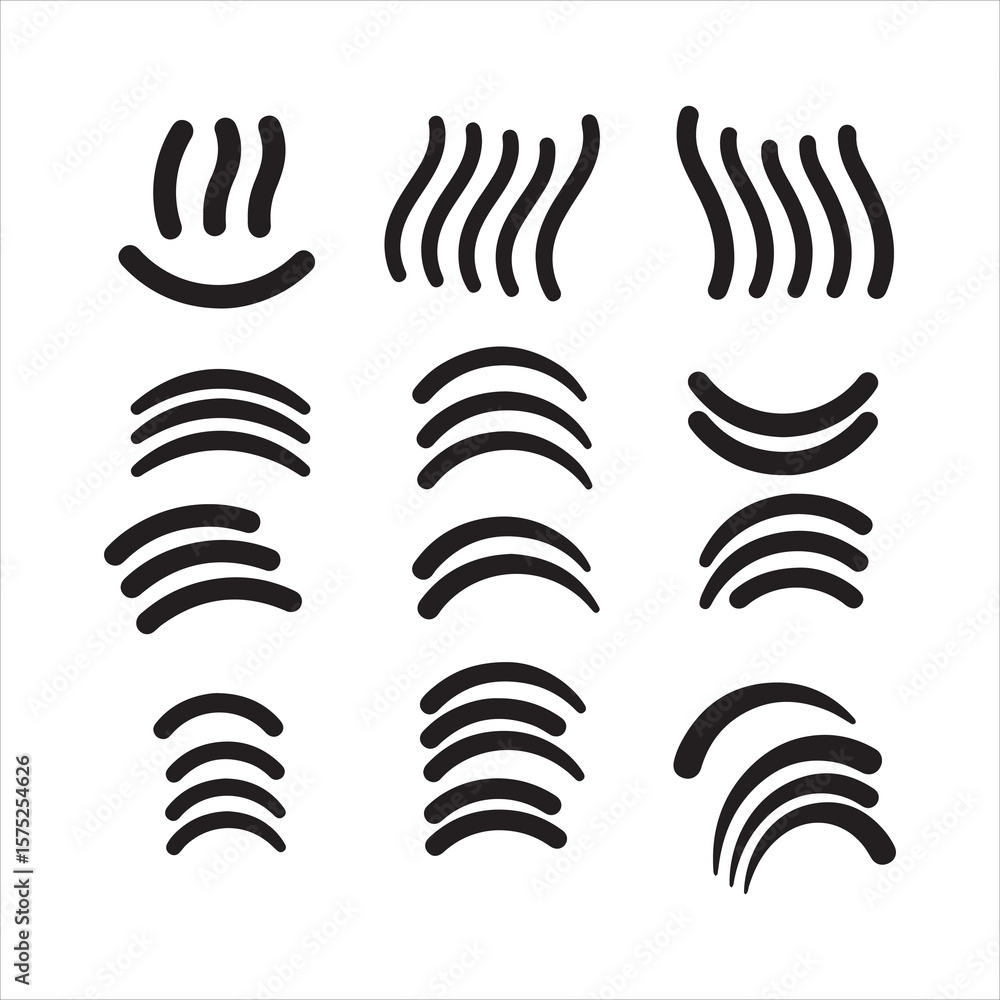 Poster collection of abstract curved lines and wavy strokes representing movement and energy