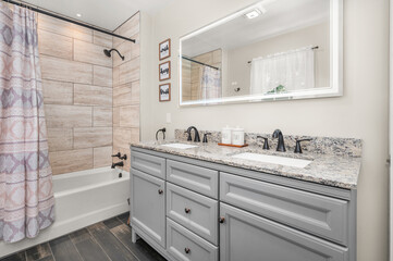 Spa-Inspired Bathroom with Elegant Fixtures and Soft Lighting