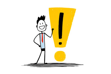 Cartoon businessman and exclamation mark.