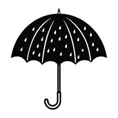 black umbrella in the rain isolated on white background.
