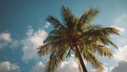 Palm tree against a partly cloudy sky