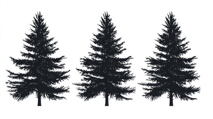 Obraz premium Three dark silhouettes of evergreen trees