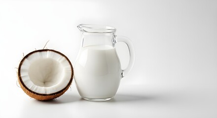 Fresh Coconut Milk in a Pitcher with a Halved Coconut
Creamy Coconut Milk: A Healthy Plant-Based Beverage
Pure Coconut Milk and Coconut on a Clean White Background