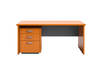 Orange wooden desk with drawers. Home office furniture.