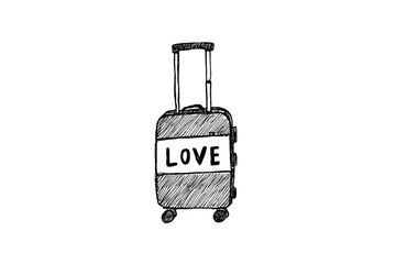 Sketch of a suitcase on a black background.