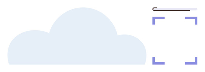 Large cloud connected to a subtle hook and highlight frames representing cloud storage, data capture, network integration. Ideal for technology, communication, cloud computing, data security, backup