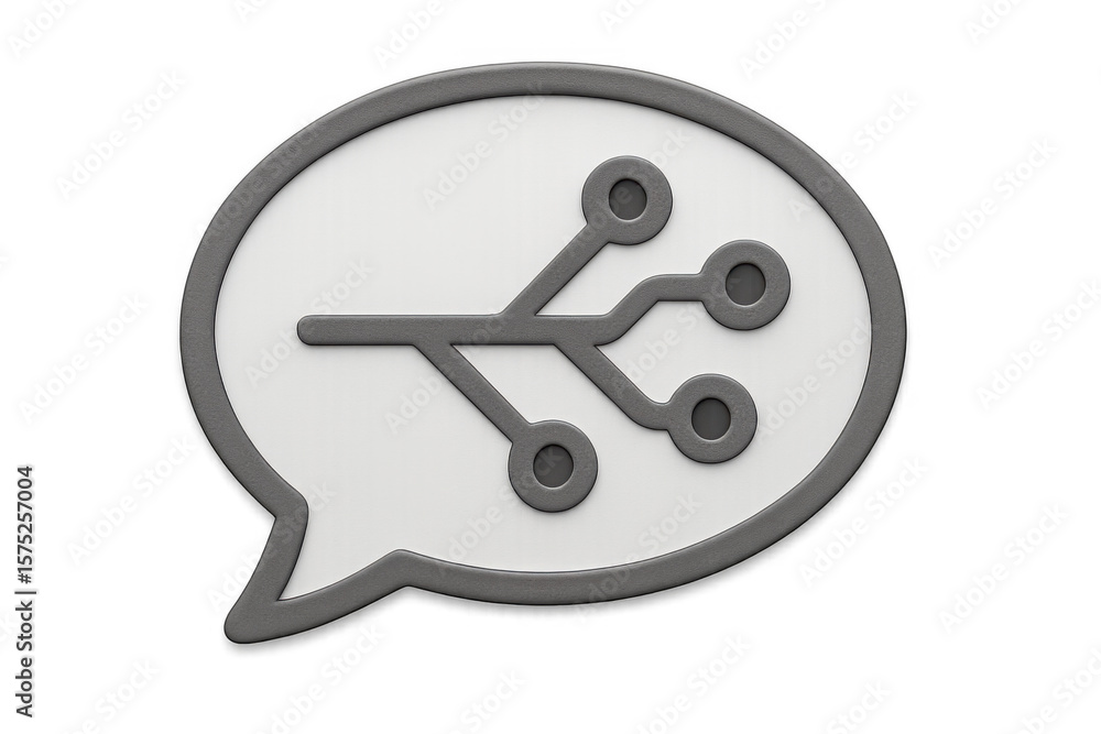 Poster digital circuit glowing inside speech bubble, representing tech communication on transparent backdro
