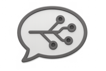 Digital circuit glowing inside speech bubble, representing tech communication on transparent backdrop