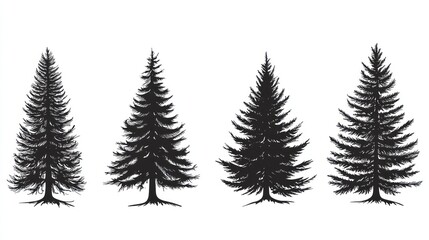Obraz premium Four stylized silhouettes of evergreen trees