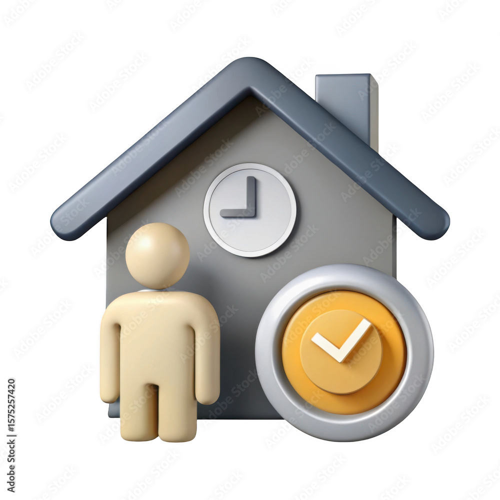 Poster 3d realistic house appointment icon with person and checkmark isolated on transparent background