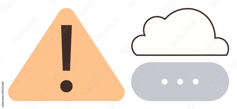 Poster yellow triangle with exclamation mark beside cloud and loading dots below. ideal for security, warni