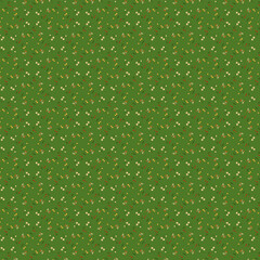 Bright multicolored summer flower background Simple small wild flowers and berries isolated on a green background Tiny floral fabric, wallpaper