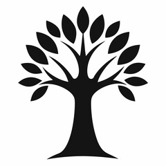 Black stylized tree icon with oval leaves on white background vector