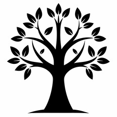 Black stylized tree with leaves vector graphic on white background