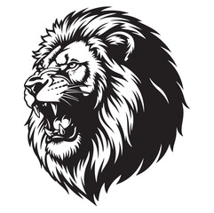 Obraz premium Roaring Lion Head Silhouette | Black Vector Animal King Art. AI generator