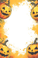 Festive Halloween Pumpkin Border with Vibrant Colors and Blank Center for Customization