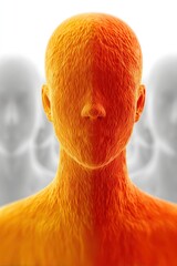 Abstract Orange and Yellow Particle Portrait with Grayscale Background