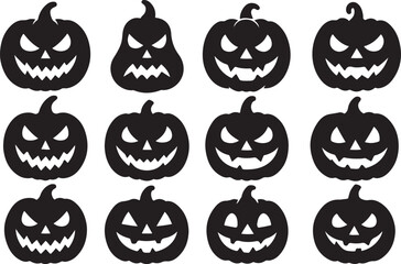 Obraz premium Spooky Halloween Jack-o'-lantern Pumpkin Faces 12 Silhouettes for Decorations