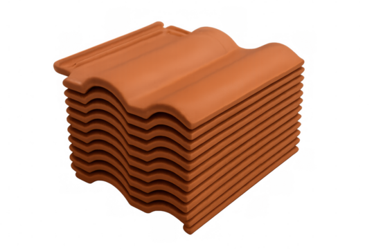 Clay roof tiles stacked, creating a repeating pattern, isolated on transparent background, ready for roofing projects
