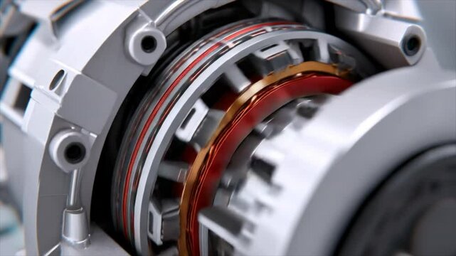 The internal structure of the electric motor is displayed in detail
