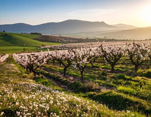 Blossom-Filled Orchards in Spring.