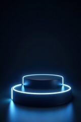 Dark Blue Neon Lit Platform Two Tiered Display Stand