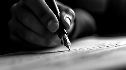 Close up of Hand Using Fountain Pen to Write on Paper