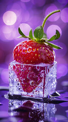 Strawberry and ice cubes