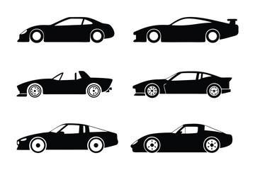Fototapeta premium Silhouette Fleet: A sleek collection of various sports car silhouettes showcases the essence of automotive design and elegance, perfect for conveying motion and speed in a stylized manner.