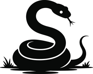 Coiled black snake with forked tongue serpent reptile