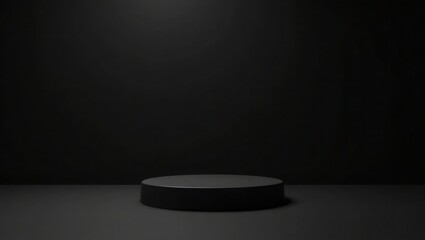 Dark Grey Circular Platform on Black Background Studio Setting 1
