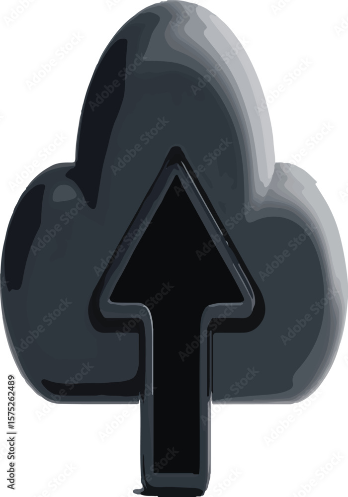 Poster a stylized dark cloud with an upward pointing arrow on a clean white background in studio shot