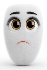 Fluffy White Character with Sad Amber Eyes