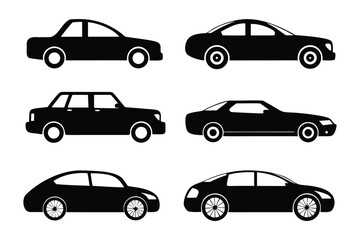 Automotive silhouettes: A collection of stylish black silhouettes showcasing various car models, capturing the essence of automotive design and vehicle aesthetics.