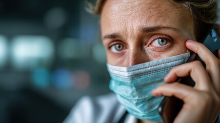 Dedicated doctor communicates with patients via phone, reflecting on challenges in a clinical environment during a busy day