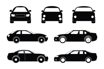 Car Silhouette Collection: A collection of sleek car silhouettes, in multiple views, showcases the essence of automotive design, perfect for various design applications.