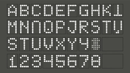 Led display alphabet font vector design with numbers and symbols for digital signage and retro style 8 bit